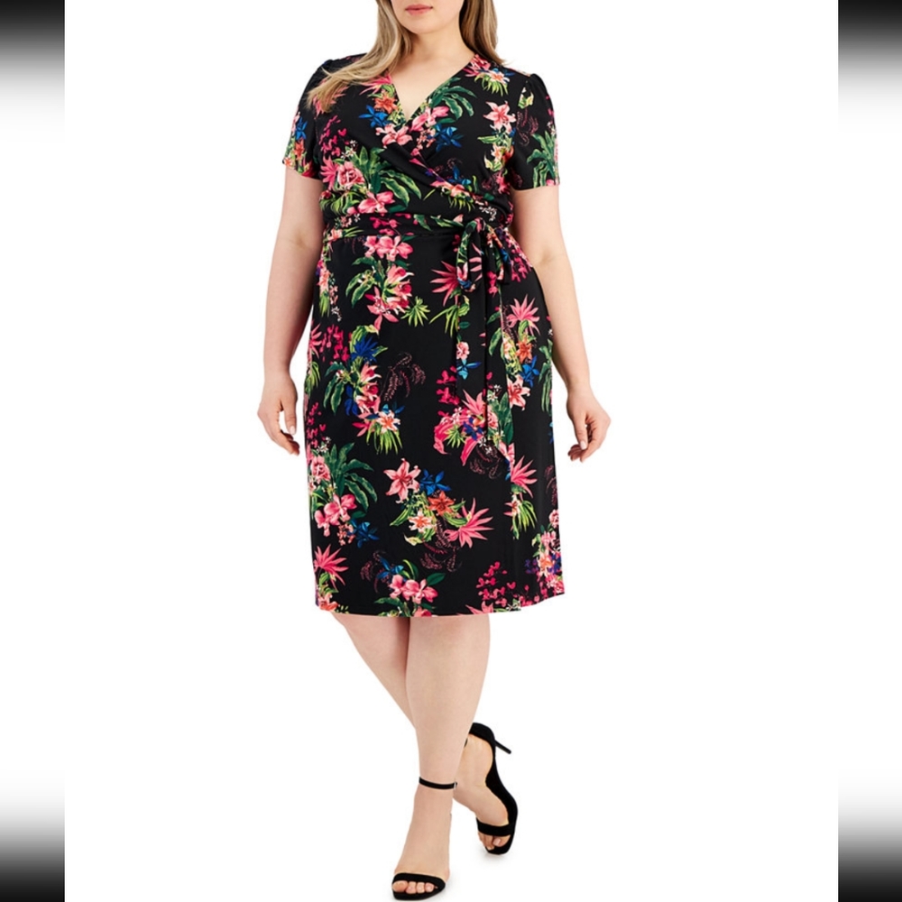 Inc International Concepts Plus Size Floral Printed Side-Tie Wrap Dress 0X